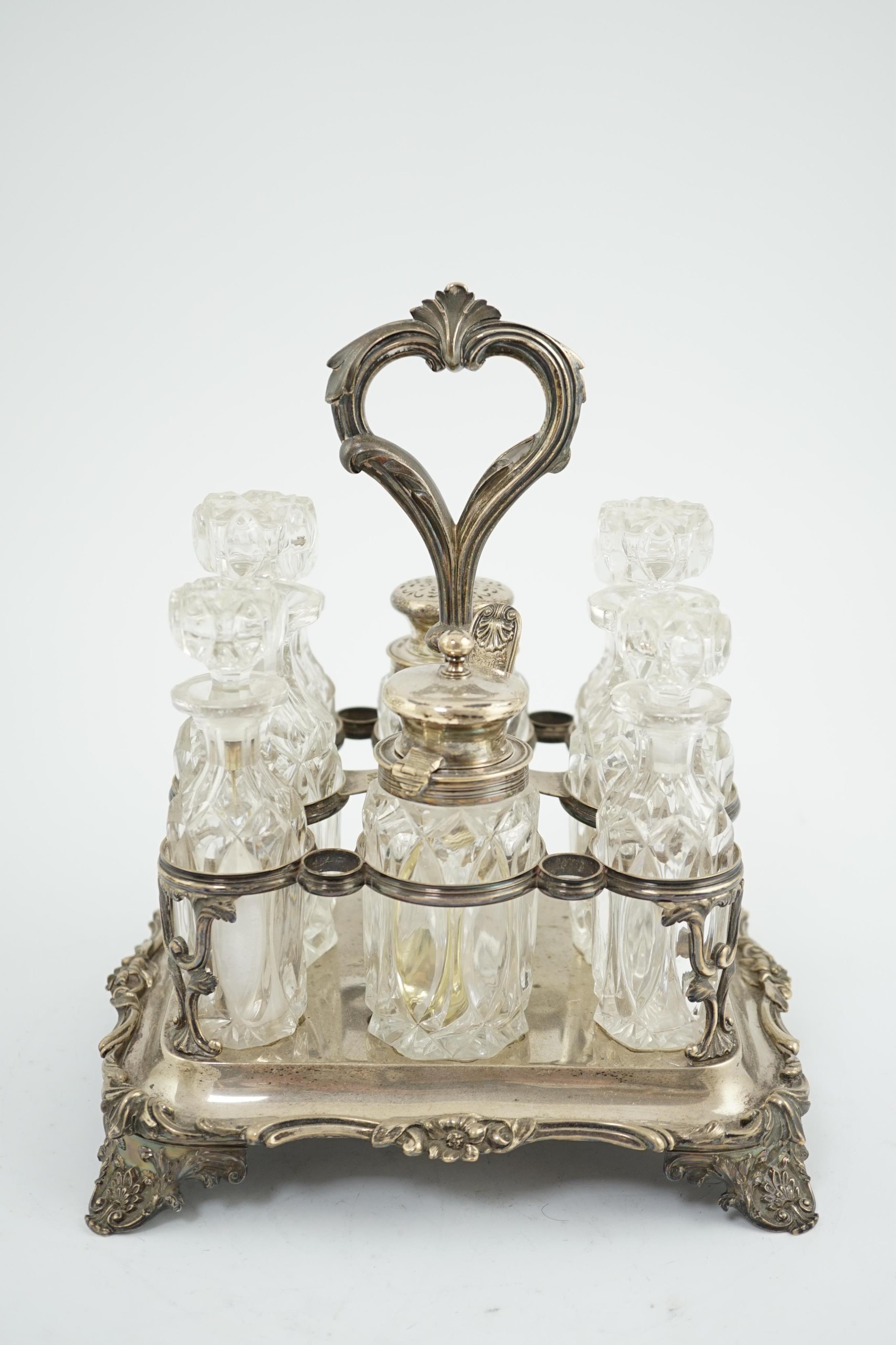 An early Victorian silver rectangular cruet stand, maker WE?